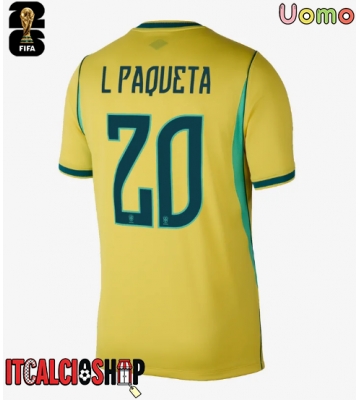 Brasile Lucas Paqueta #20 Prima Maglia Mondiali 2026 Manica Corta Brasile Lucas Paqueta #20 Prima Maglia Mondiali 2026 Manica Corta